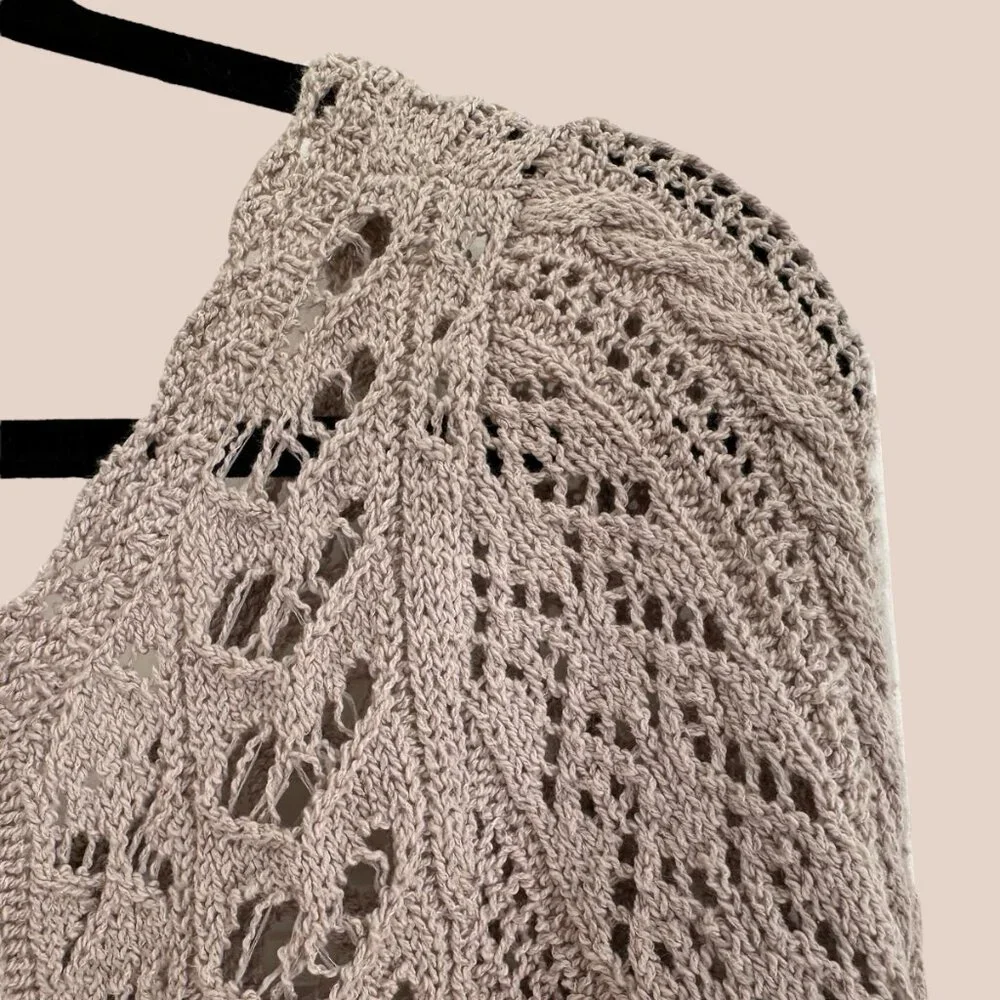 Free People Boho Crochet Tie Open Back S Top Stone Beige Tan Long Sleeves EUC - Picture 11 of 13